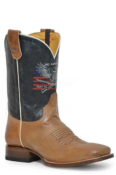 'Roper' Men's 11" Conceal Carry 2nd Amendment Western Square Toe - Burnished Tan / Vintage Blue 'Roper' Men's 11" Conceal Carry 2nd Amendment Western Square Toe - Burnished Tan / Vintage Blue -Outdoor Clothing Store