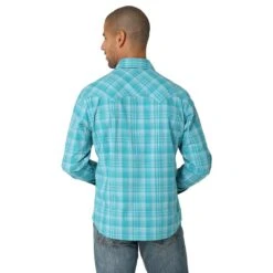 'Wrangler' Men's Retro Plaid Classic Fit Snap Front - Teal -Outdoor Clothing Store 112324670 BB01 SWFF PRD 1024x1024@2x