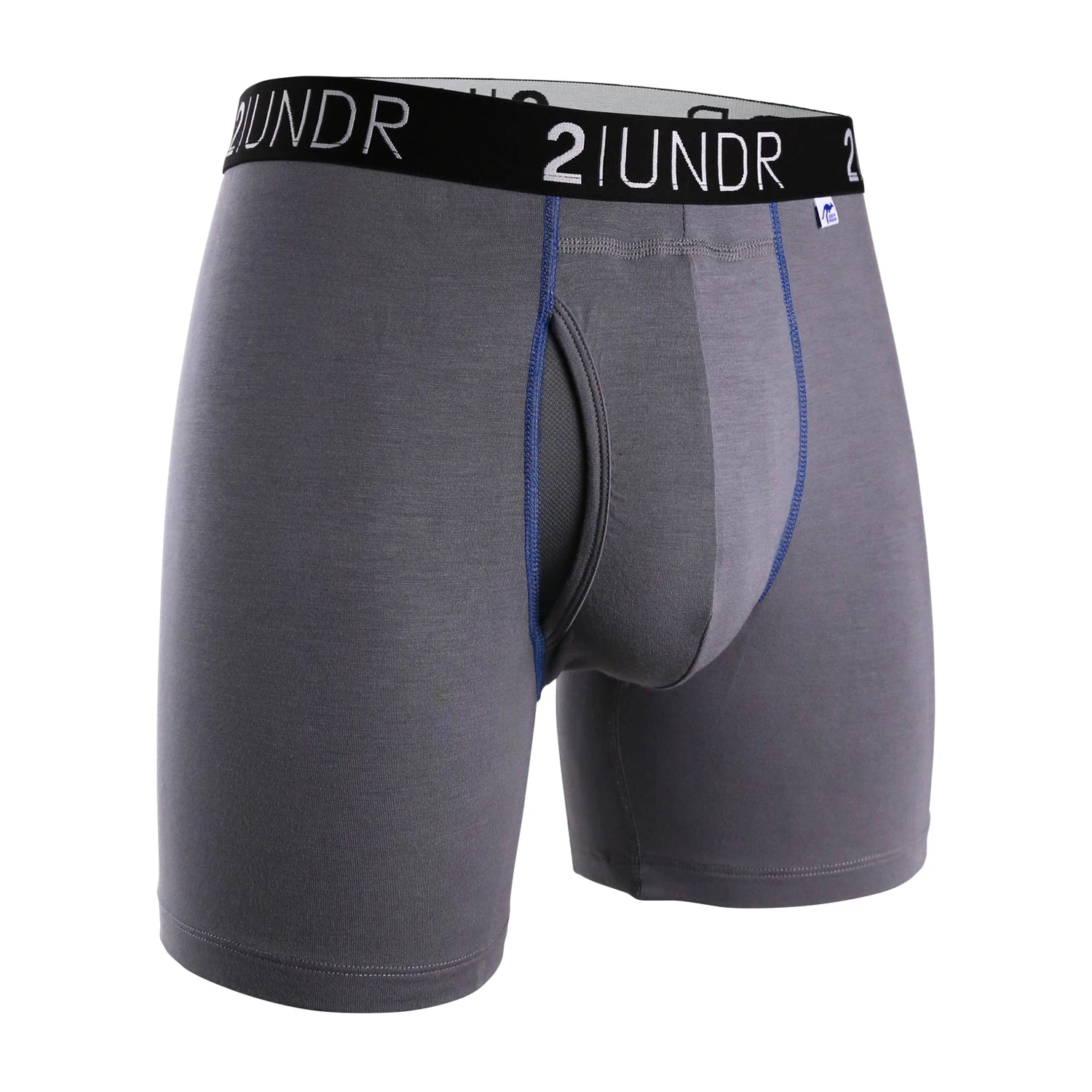 '2UNDR' Men's Swing Shift 6" Boxer Brief - Grey / Blue '2UNDR' Men's Swing Shift 6" Boxer Brief - Grey / Blue -Outdoor Clothing Store