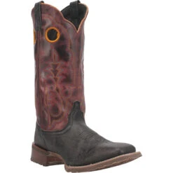 'Laredo' Men's Isaac Western Square Toe - Black / Distressed Maroon -Outdoor Clothing Store 7965 1 1024x1024@2x