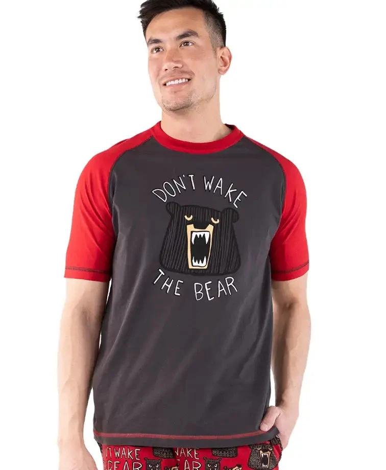 'Lazy One' Men's Don't Wake The Bear PJ Tee - Grey / Red 'Lazy One' Men's Don't Wake The Bear PJ Tee - Grey / Red -Outdoor Clothing Store