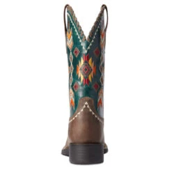'Ariat' Women's Round Up Square Toe - Tan / Deep Teal -Outdoor Clothing Store F21 WMS WEST 10038328 heel 1024x1024@2x