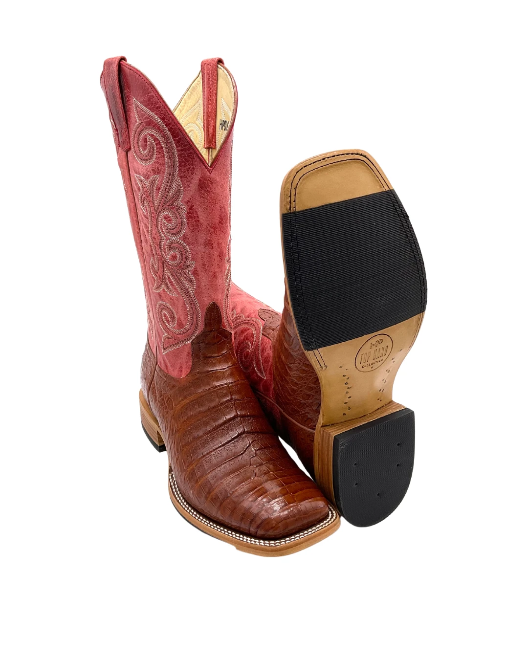 'Anderson Bean' Men's 13" HorsePower Top Hand Western Square Toe - Brandy Caiman Belly / Red Sinsation 'Anderson Bean' Men's 13" HorsePower Top Hand Western Square Toe - Brandy Caiman Belly / Red Sinsation -Outdoor Clothing Store