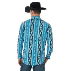 'Wrangler' Men's Checotah Print Western Snap Front - Blue / Black -Outdoor Clothing Store MC1285M BB01 SWFF PRD 1024x1024@2x
