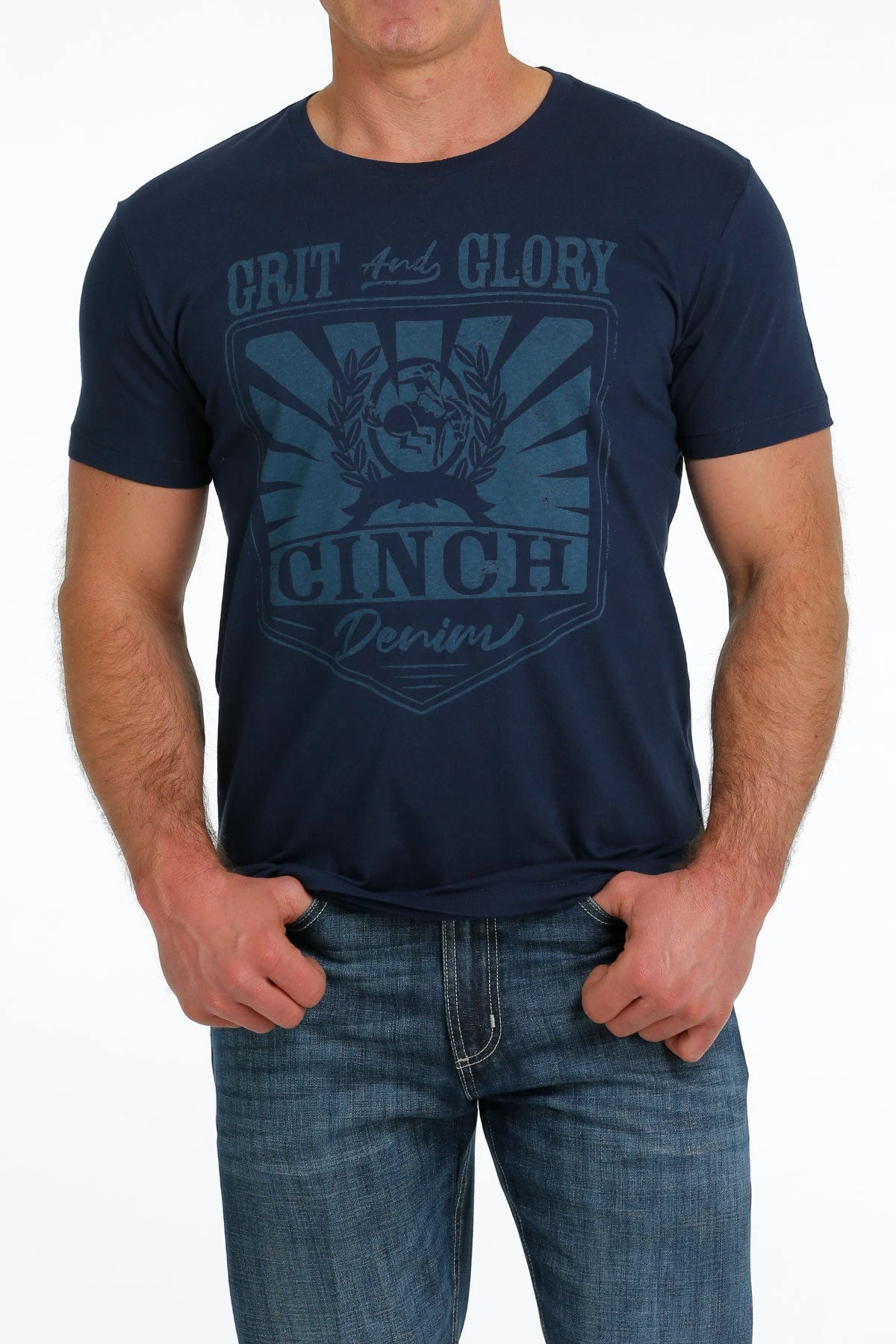 'Cinch' Men's Grit/Glory Screen Print T Shirt - Navy 'Cinch' Men's Grit/Glory Screen Print T Shirt - Navy -Outdoor Clothing Store