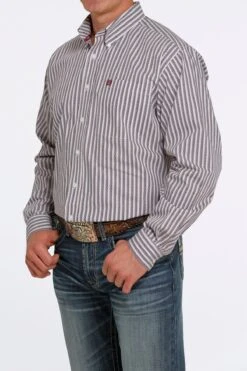 'Cinch' Men's Geo Stripe Classic Fit Button Down - White