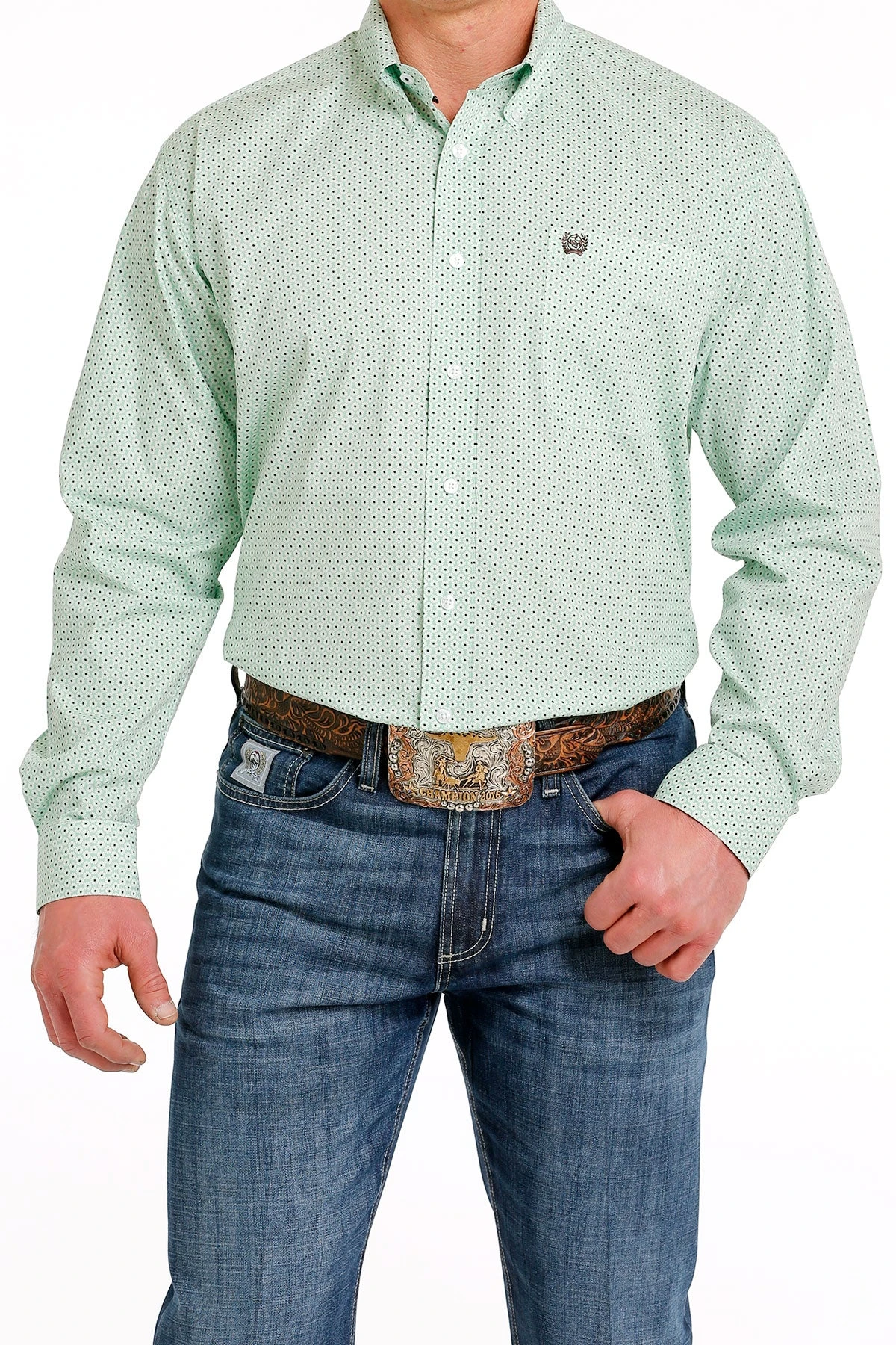 'Cinch' Men's Print Classic Fit Button Down - Green 'Cinch' Men's Print Classic Fit Button Down - Green -Outdoor Clothing Store