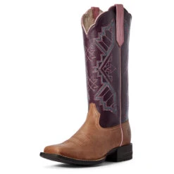 'Ariat' Women's 13" Jackpot Western Square Toe - Tan / Purple -Outdoor Clothing Store S20 WMS WEST Couto 10031429 3 4 front 1024x1024@2x