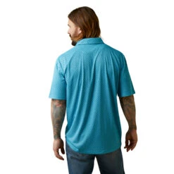 'Ariat' Men's All Over Print Polo - Peacock Blue -Outdoor Clothing Store S23 MNS WEST 10043337 back 1024x1024@2x