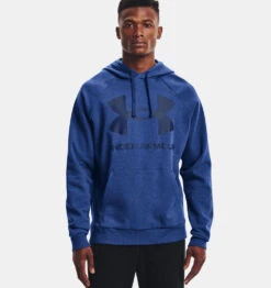 'Under Armour' Men's Rival Fleece Big Logo Hoodie - Tech Blue Light Heather / Indigo