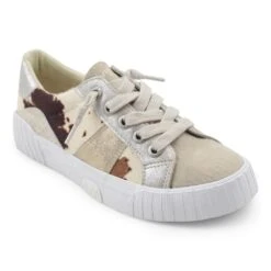 'Blowfish Malibu' Women's Wave Sneaker - Cream Spots Faux Pony Hair / Ice Microsuede / Cream / Gold / Silver