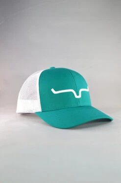 'Kimes Ranch' Men's Weekly Trucker Cap - Teal / White -Outdoor Clothing Store weekly trucker teal cap 3 1024x1024@2x